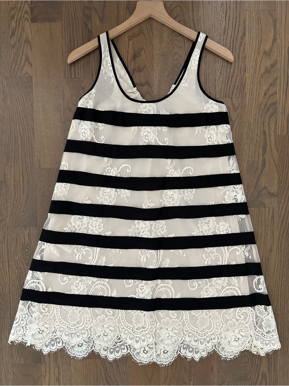 BCBGMaxAzria Augustin Striped Lace Tunic Dress Cream with Black Size XS